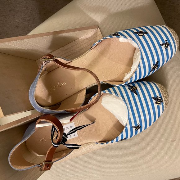 NWT!! Joules Women’s Blue Bee Stripe, Winnie Wedge Espadrille US 8 - Picture 12 of 15